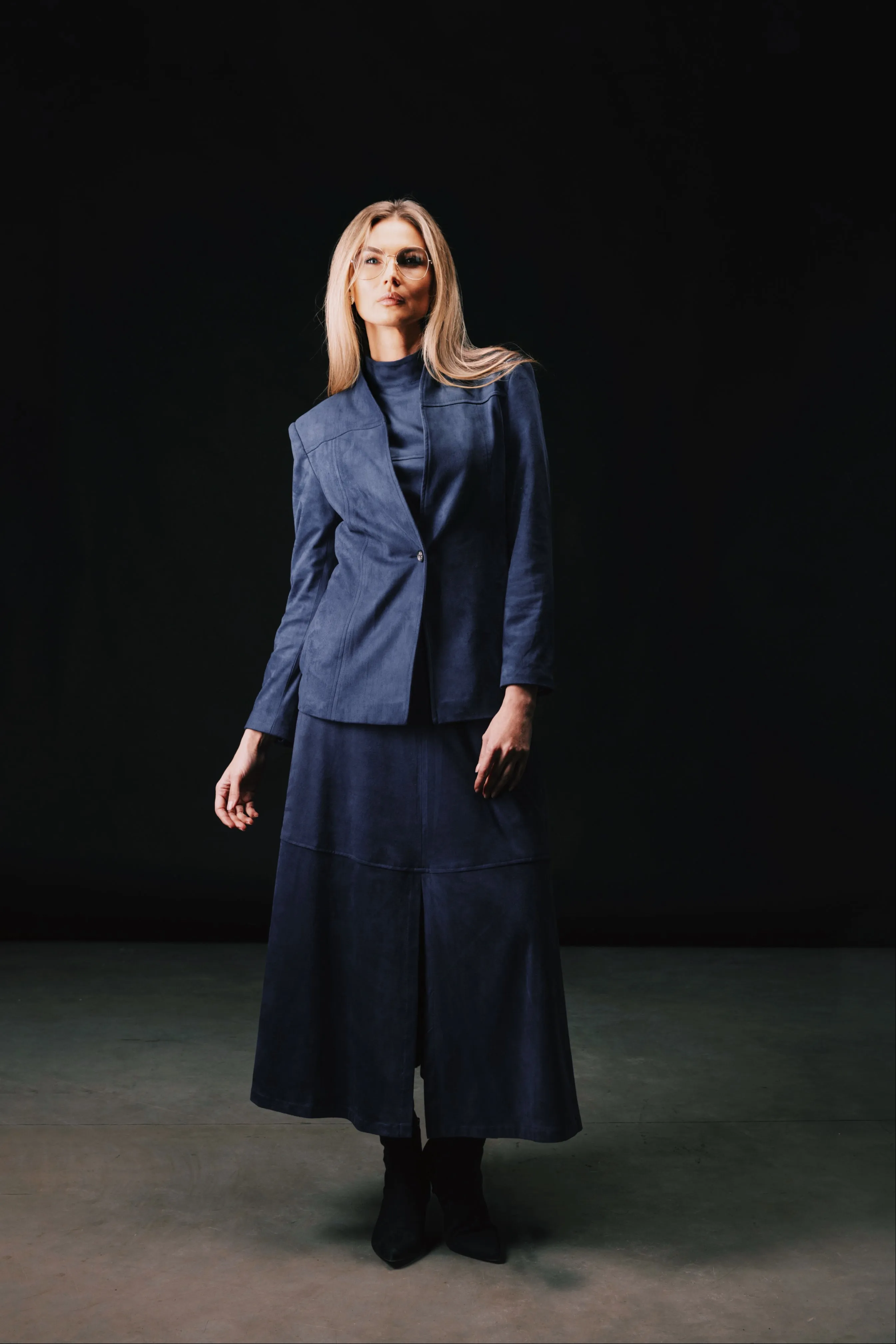 Suede Elegance Short Sleeve Blouse Blue