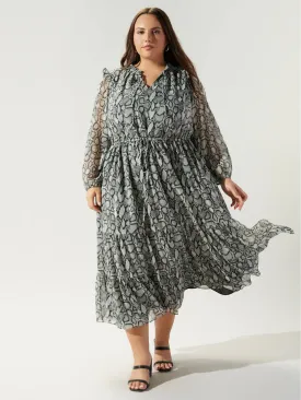 Sugarlips Plus Balloon Sleeve Snake Print Tiered Dress - Brands We Love