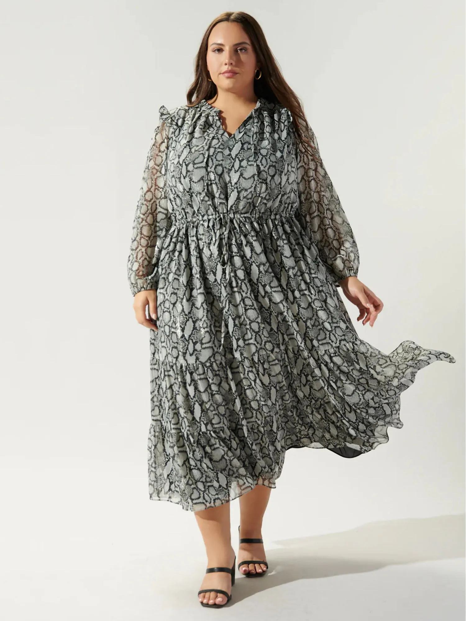 Sugarlips Plus Balloon Sleeve Snake Print Tiered Dress - Brands We Love