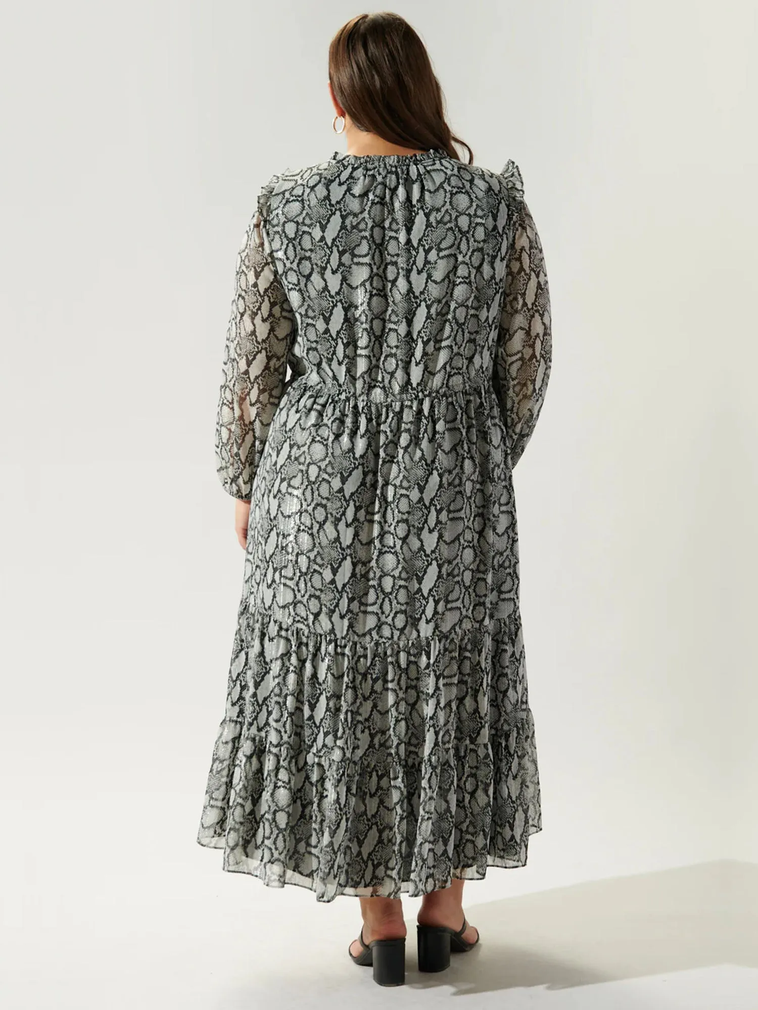Sugarlips Plus Balloon Sleeve Snake Print Tiered Dress - Brands We Love