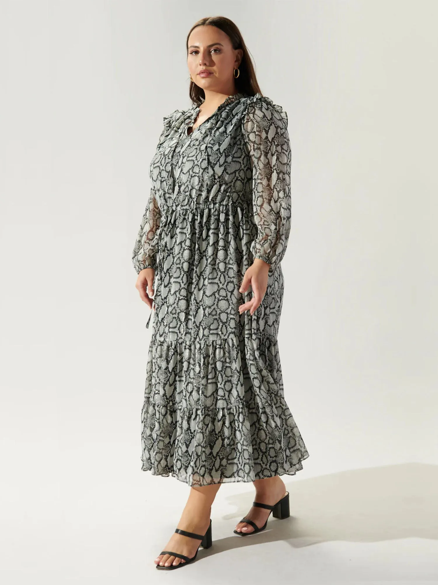 Sugarlips Plus Balloon Sleeve Snake Print Tiered Dress - Brands We Love