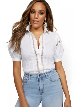 Tall Lace-Trim Puff-Sleeve Shirt - Lily & Cali