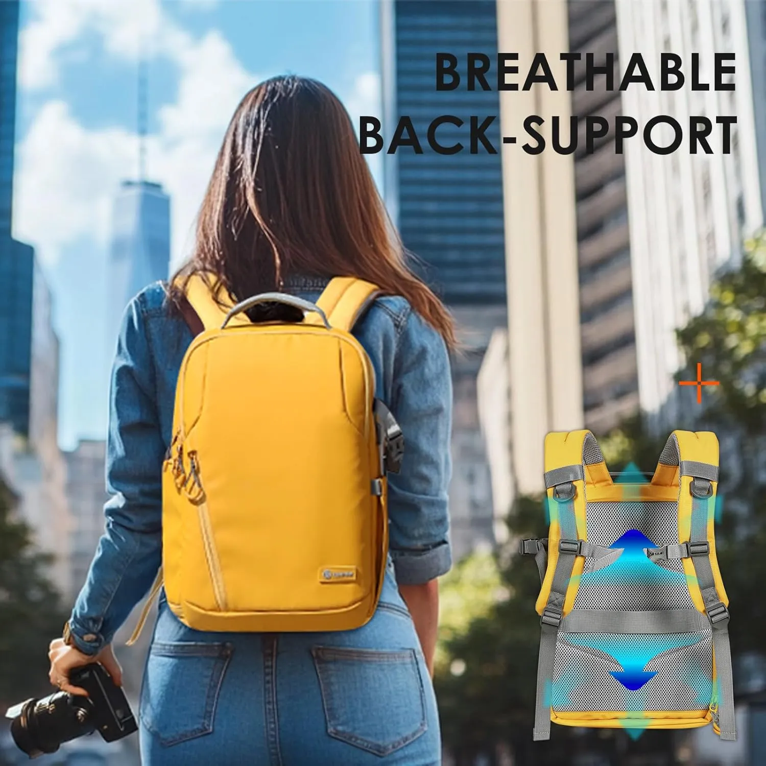 TARION Camera Backpack Waterproof Bag - DSLR Camera Bag with 14in Laptop Compartment Rain Cover, Professional Travel Photography Backpack for Photographers, SLR, Camera Lens, TR-L, Yellow