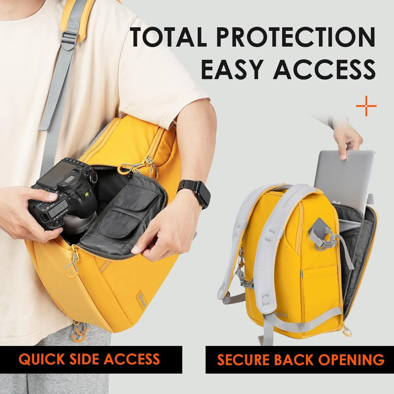 TARION Camera Backpack Waterproof Bag - DSLR Camera Bag with 14in Laptop Compartment Rain Cover, Professional Travel Photography Backpack for Photographers, SLR, Camera Lens, TR-L, Yellow