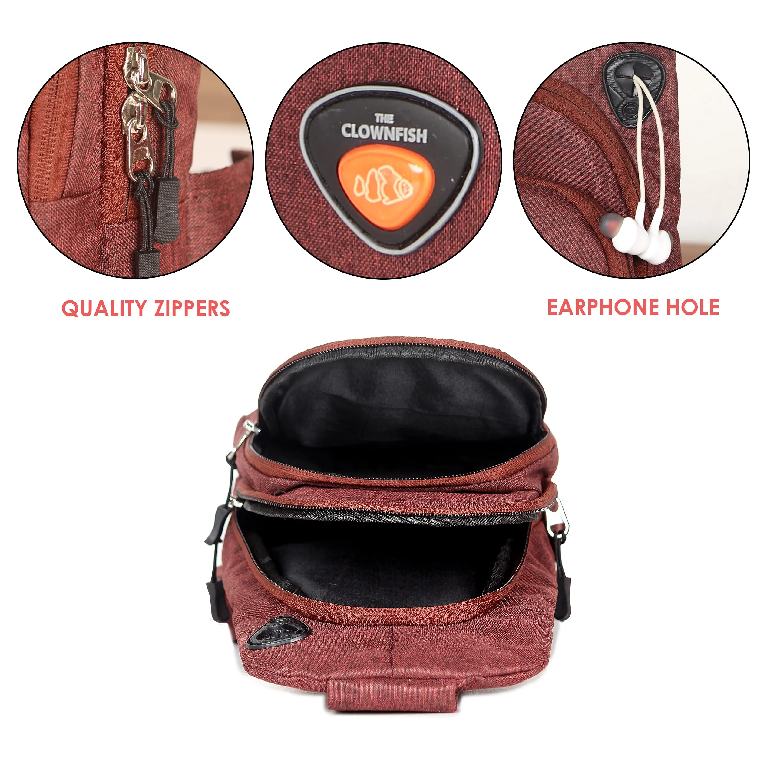 THE CLOWNFISH Cordette Sling Bag - Stylish, Durable & Functional | 6L | Maroon