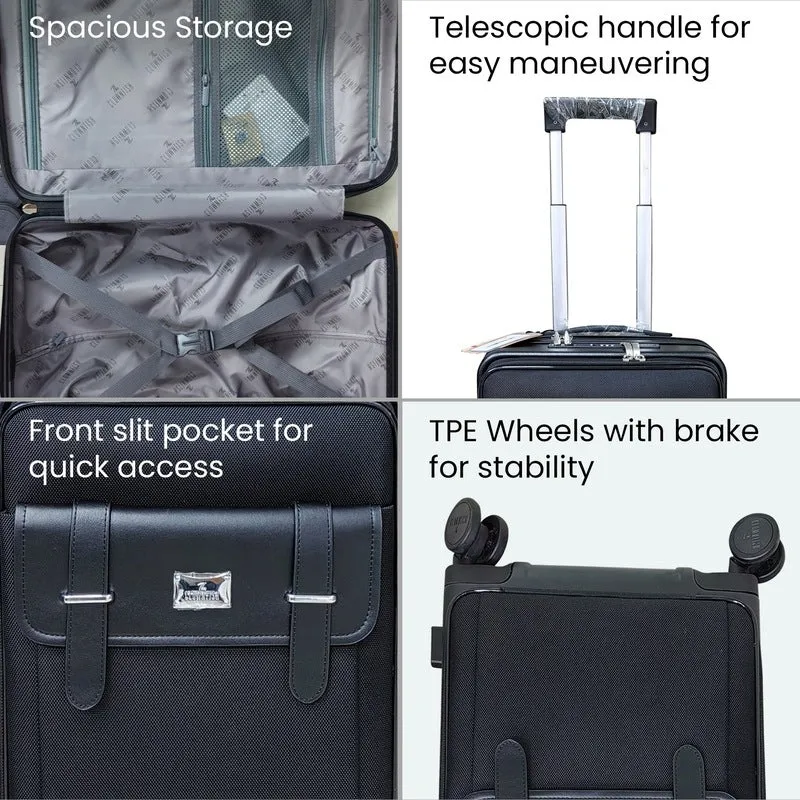 The Clownfish Evoke Series 20inch Cabin Trolley Bag | TSA Lock, Aluminium Trolley | 40L | Black