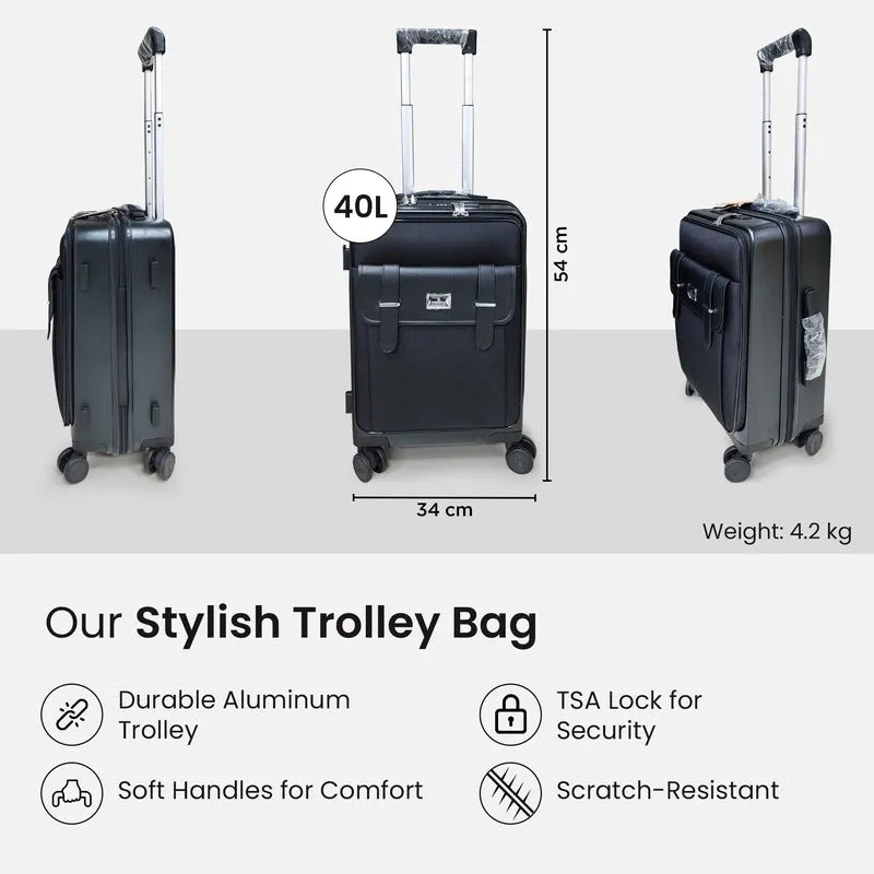 The Clownfish Evoke Series 20inch Cabin Trolley Bag | TSA Lock, Aluminium Trolley | 40L | Black