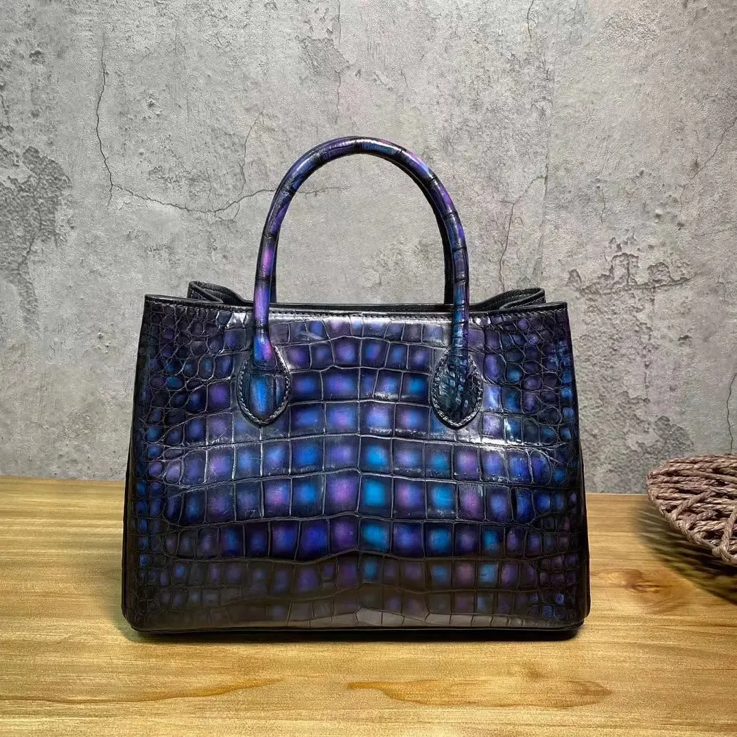 Vintage Genuine Crocodile Leather Top Handle Satchel Handbag Shoulder Bag Tote Purse Messenger Bags 30cm