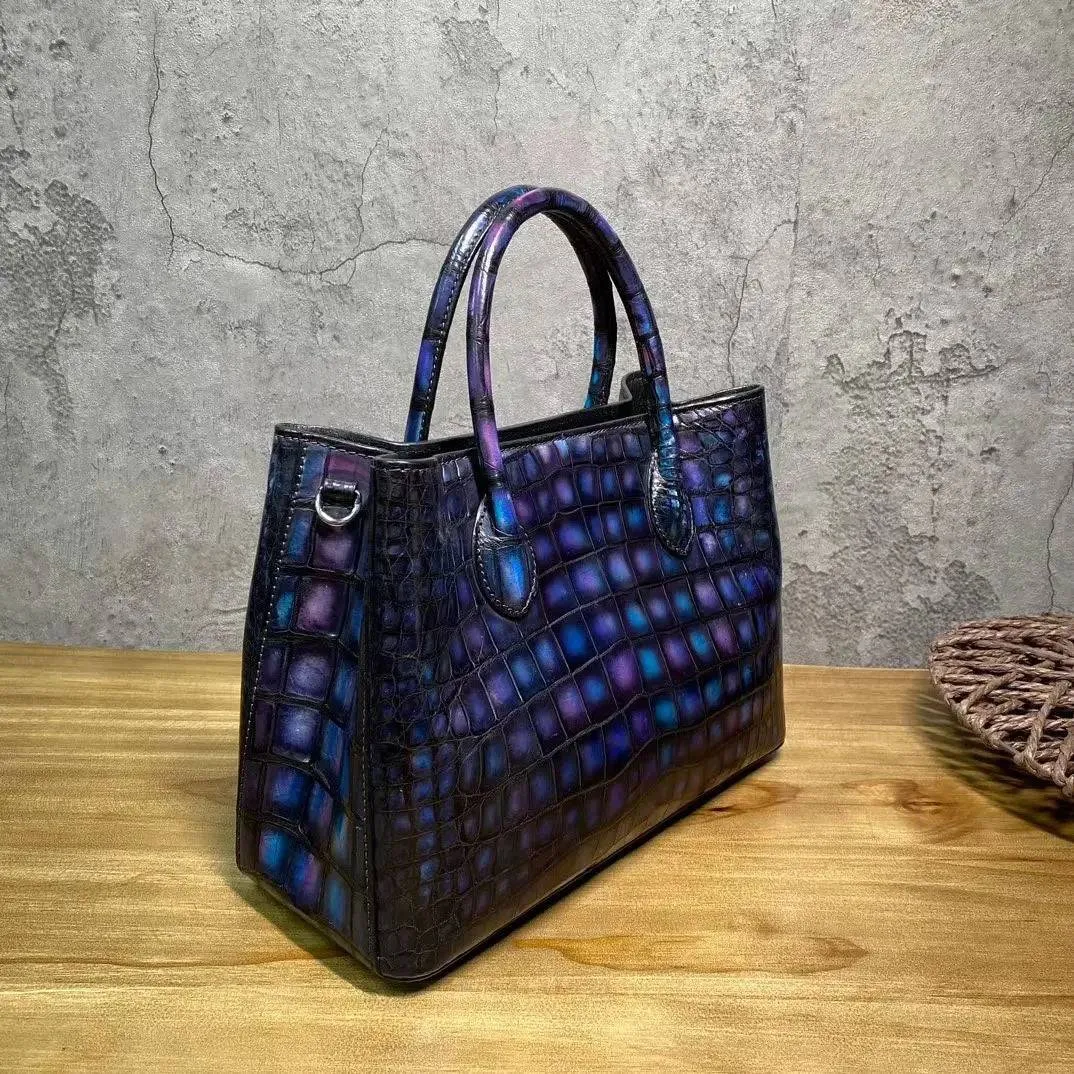 Vintage Genuine Crocodile Leather Top Handle Satchel Handbag Shoulder Bag Tote Purse Messenger Bags 30cm