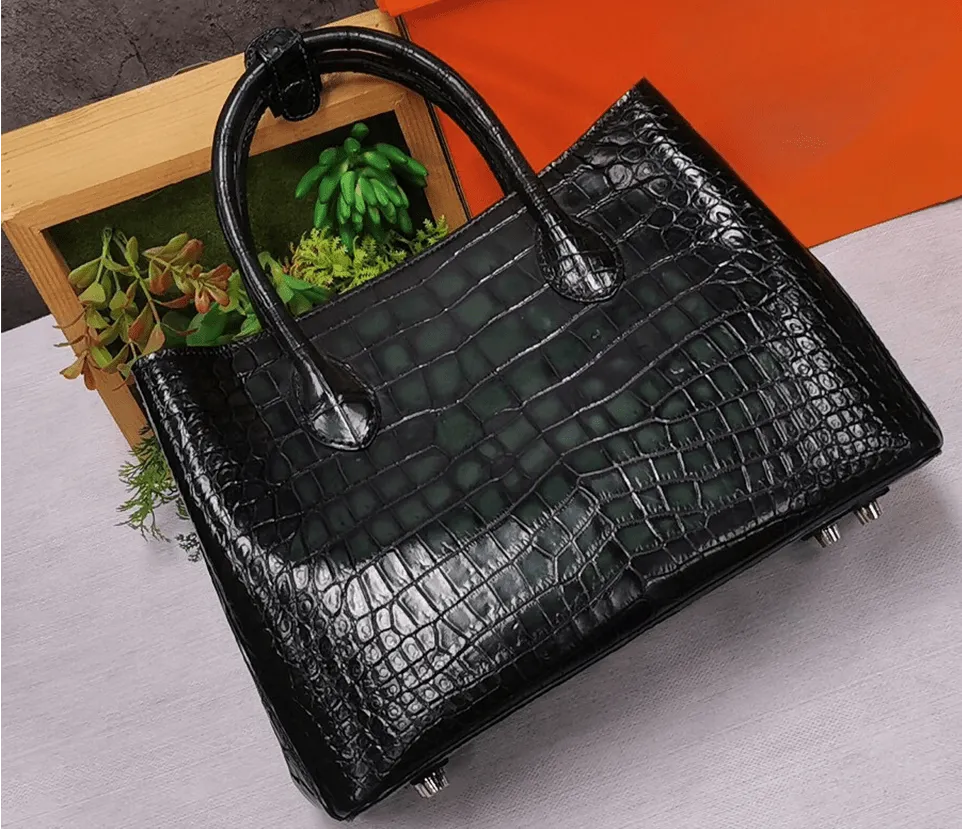 Vintage Genuine Crocodile Leather Top Handle Satchel Handbag Shoulder Bag Tote Purse Messenger Bags 30cm