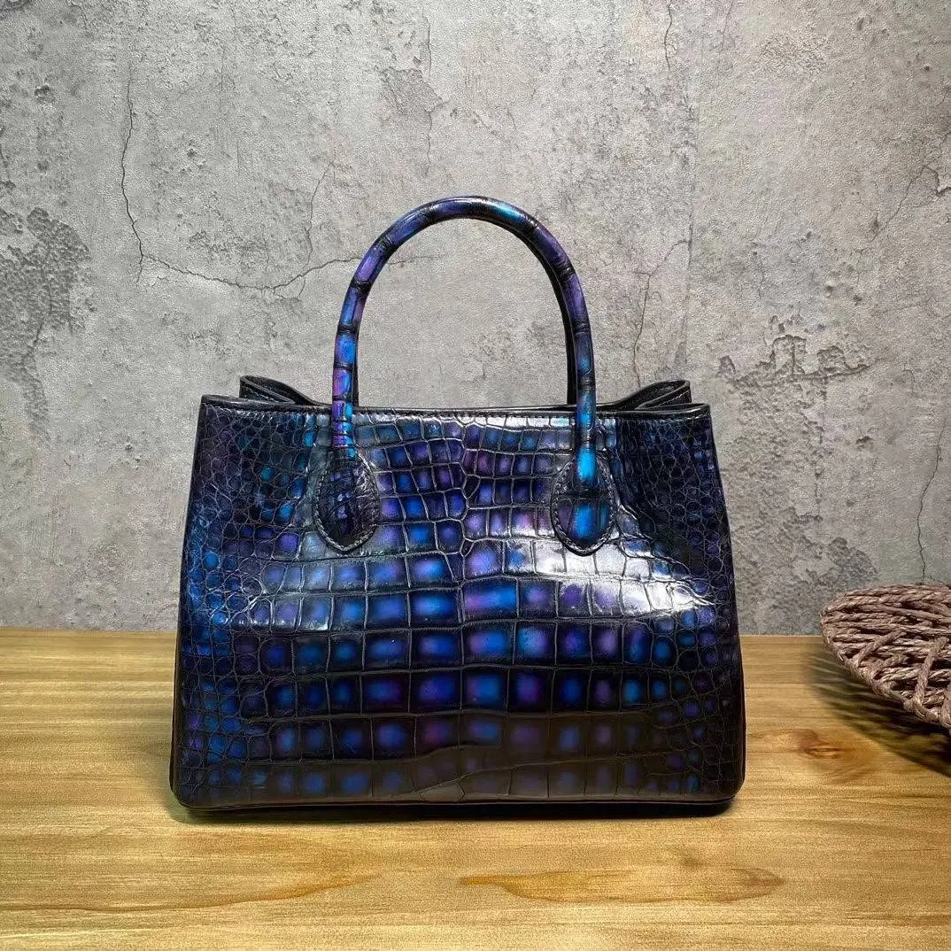 Vintage Genuine Crocodile Leather Top Handle Satchel Handbag Shoulder Bag Tote Purse Messenger Bags 30cm