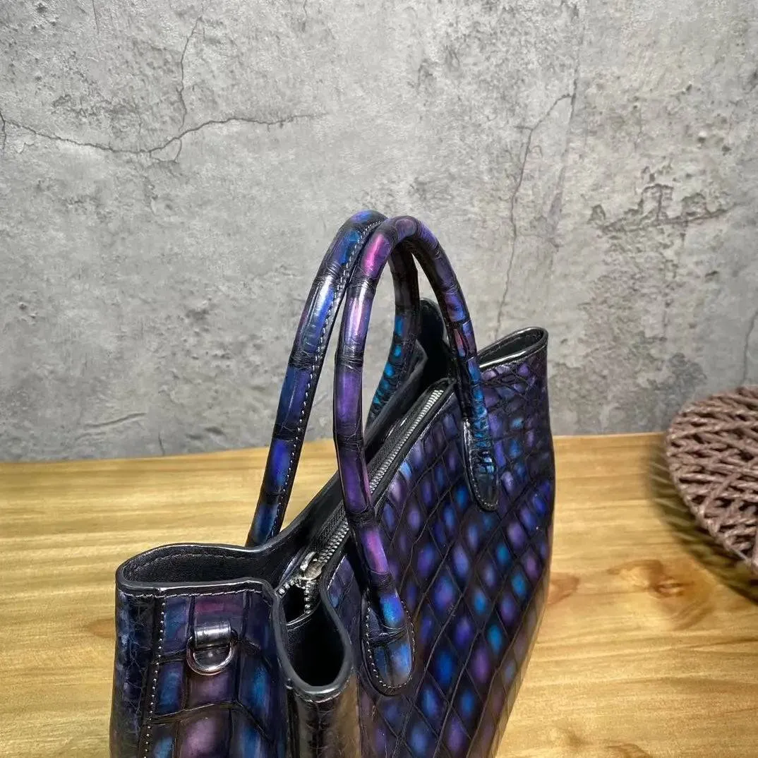 Vintage Genuine Crocodile Leather Top Handle Satchel Handbag Shoulder Bag Tote Purse Messenger Bags 30cm