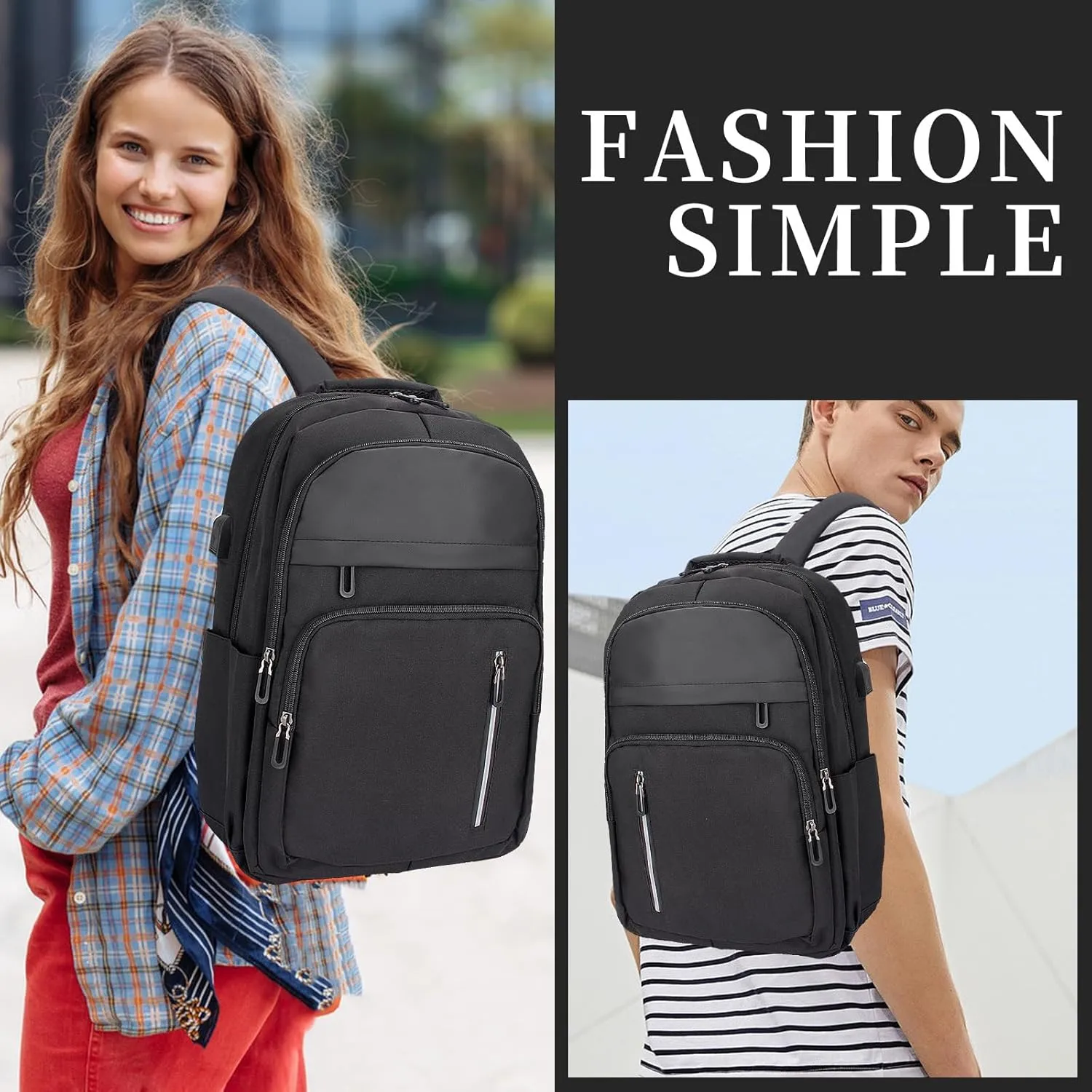 Women Men Laptop Backpack Business Travel Lightweight Waterproof Anti Theft College Computer Bag with USB Charging Port Work Daily Bag,Black