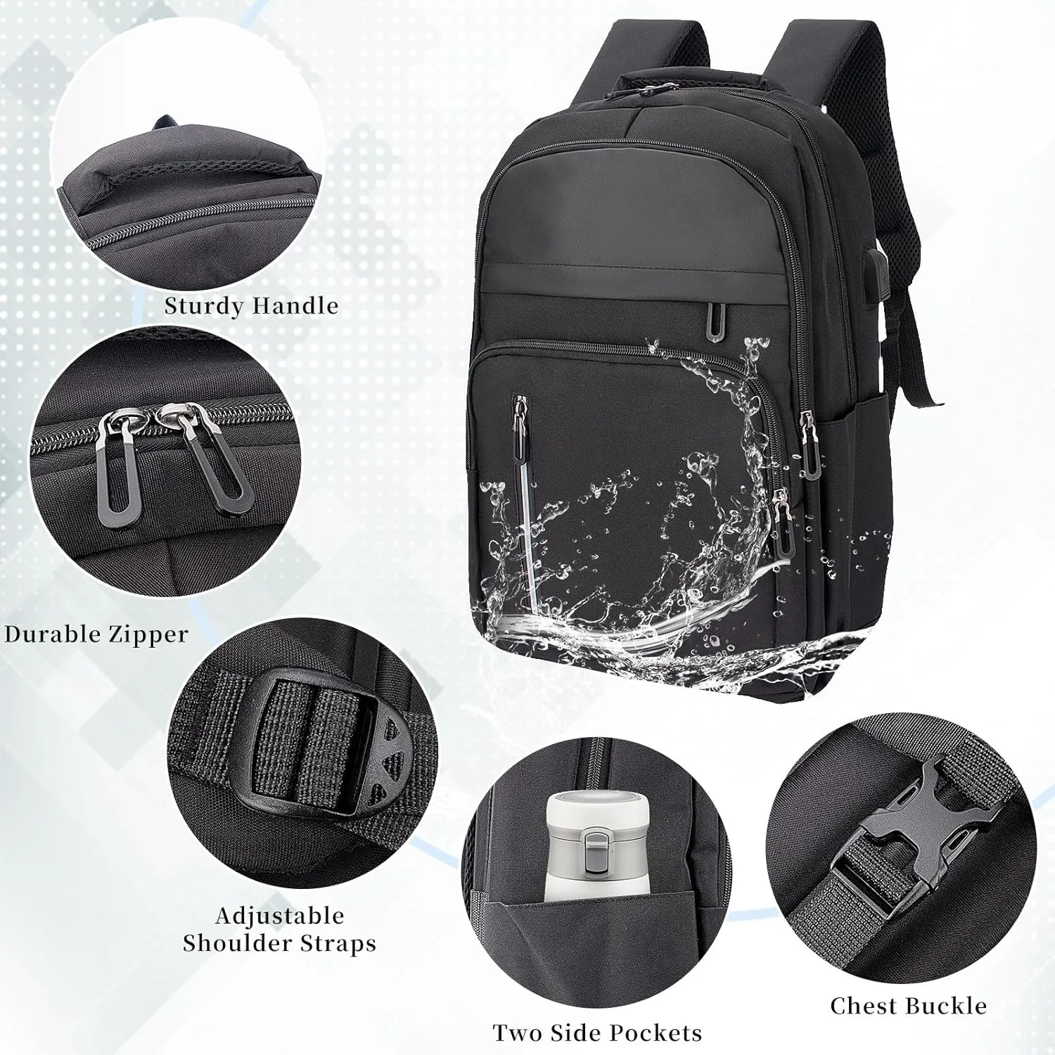 Women Men Laptop Backpack Business Travel Lightweight Waterproof Anti Theft College Computer Bag with USB Charging Port Work Daily Bag,Black