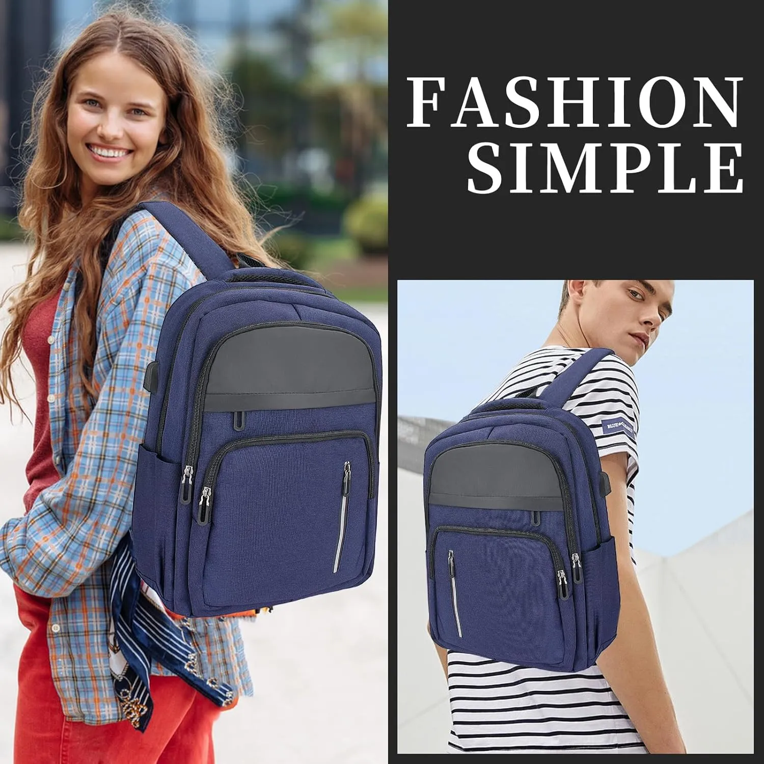 Women Men Laptop Backpack Business Travel Lightweight Waterproof Anti Theft College Computer Bag with USB Charging Port Work Daily Bag,Blue