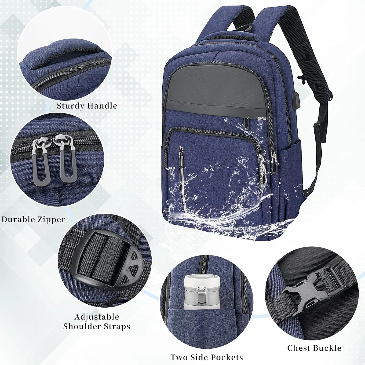 Women Men Laptop Backpack Business Travel Lightweight Waterproof Anti Theft College Computer Bag with USB Charging Port Work Daily Bag,Blue