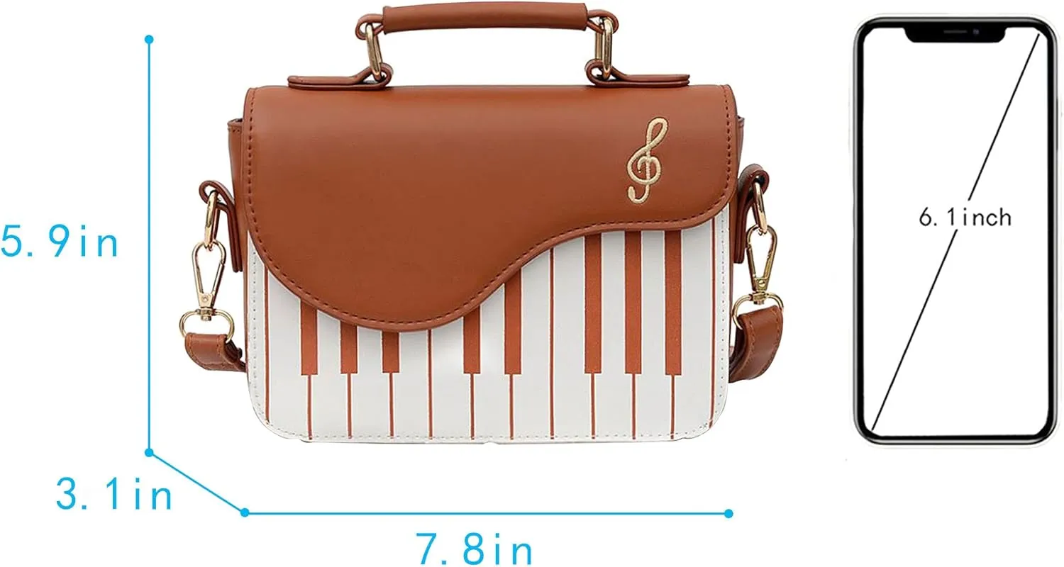 Women Piano Pattern Music Note Top Handle Satchel Mini Size Crossbody Tote Bag Purse