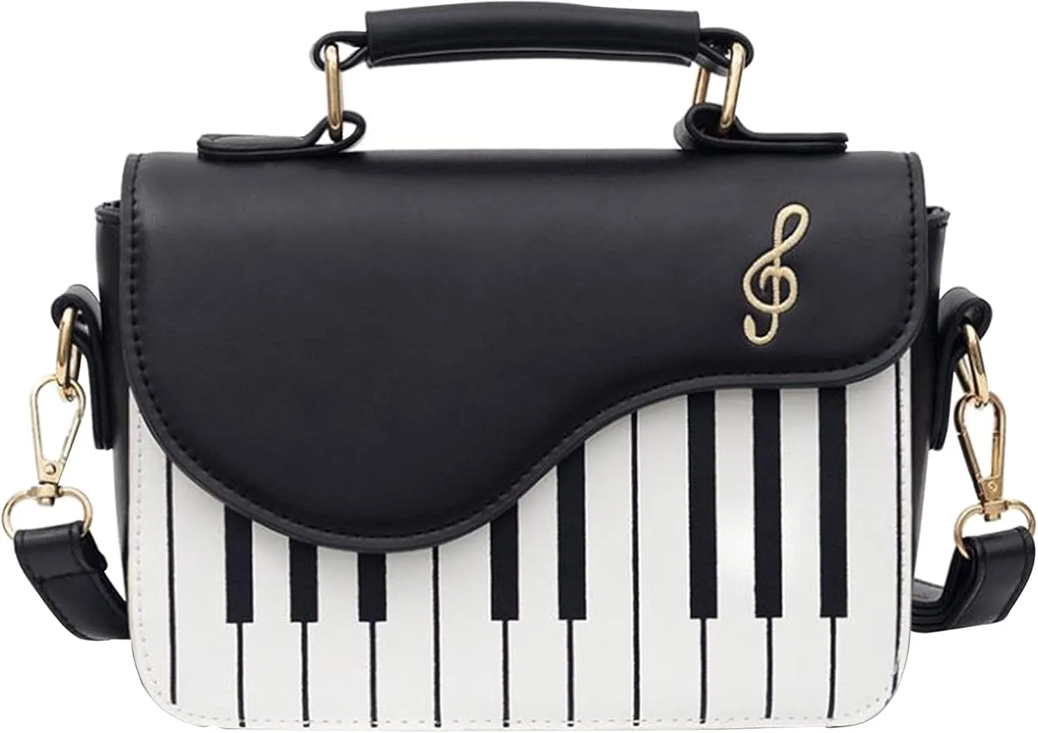 Women Piano Pattern Music Note Top Handle Satchel Mini Size Crossbody Tote Bag Purse