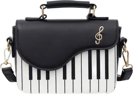 Women Piano Pattern Music Note Top Handle Satchel Mini Size Crossbody Tote Bag Purse