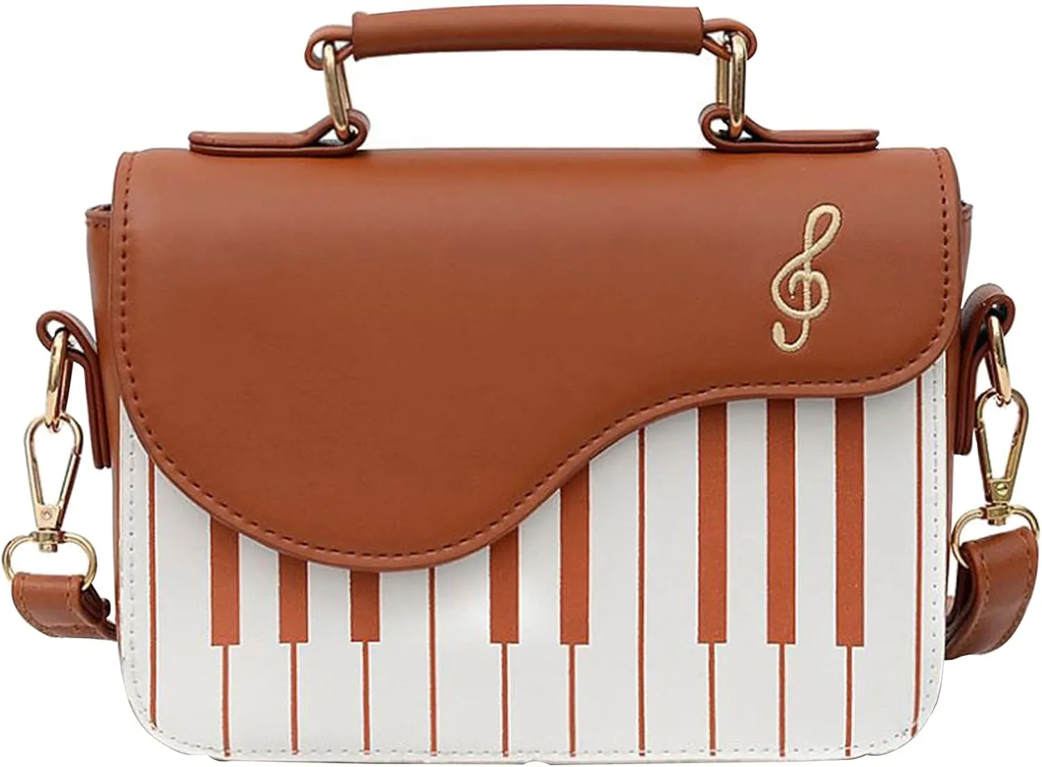 Women Piano Pattern Music Note Top Handle Satchel Mini Size Crossbody Tote Bag Purse