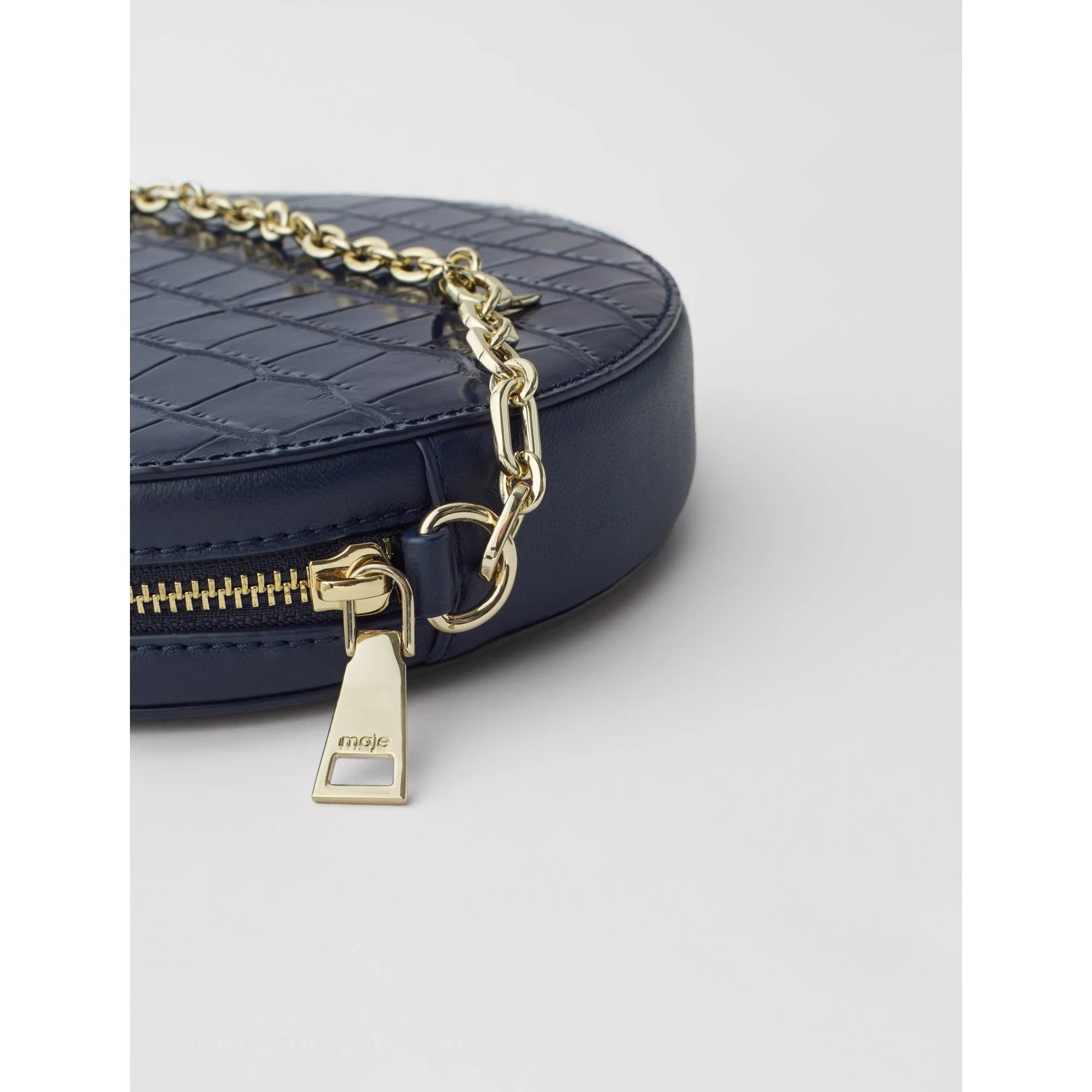 Women Round Crocodile-Effect Leather Bag  - Gloss/Varnish White
