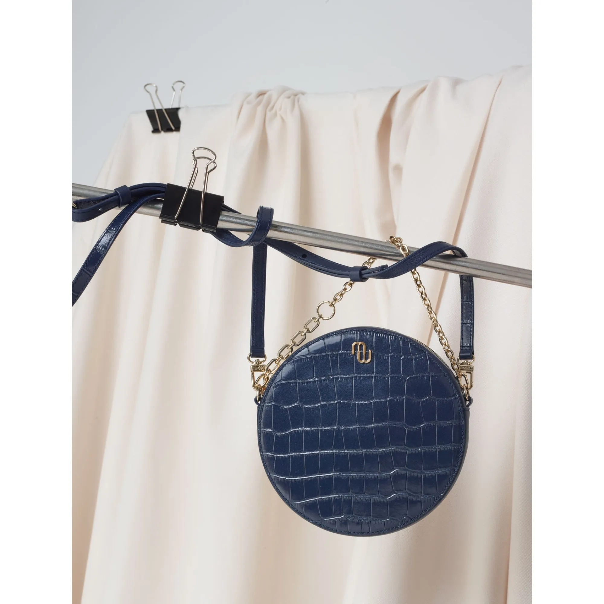 Women Round Crocodile-Effect Leather Bag  - Gloss/Varnish White