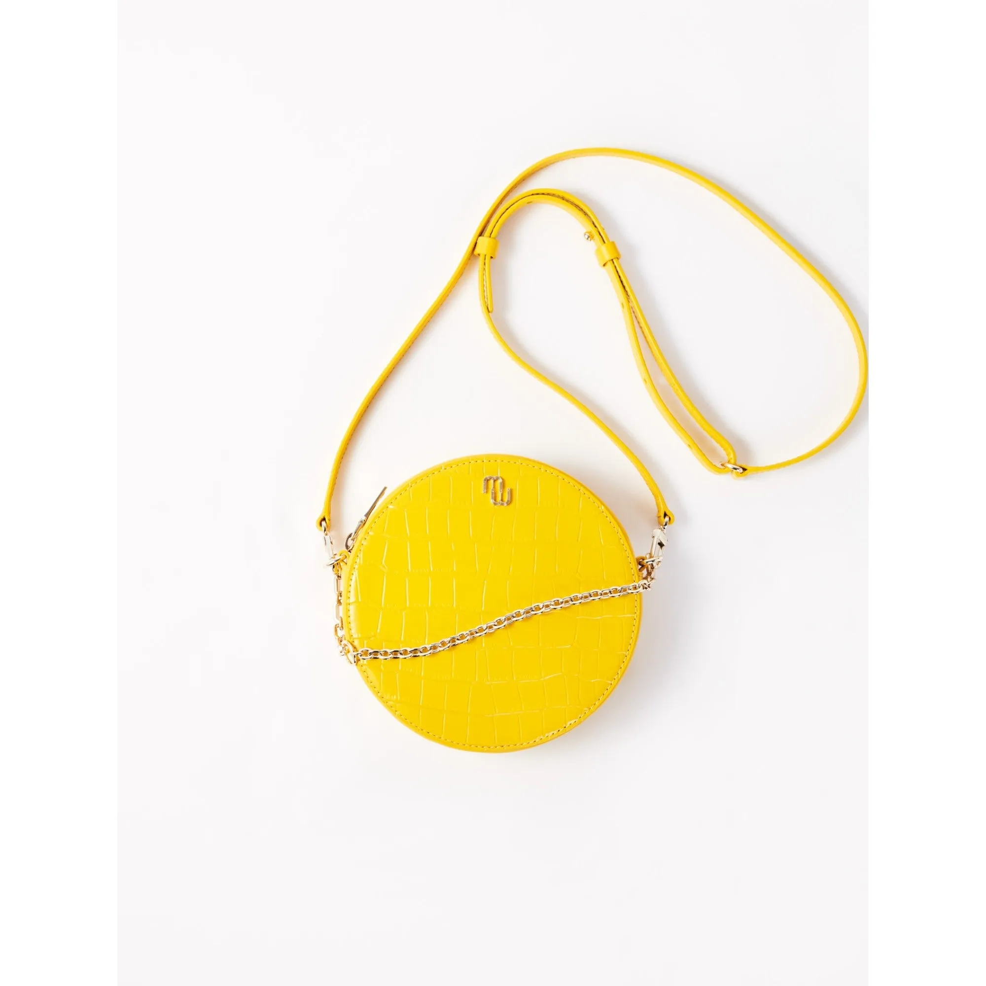 Women Round Crocodile-Effect Leather Bag  - Yellow