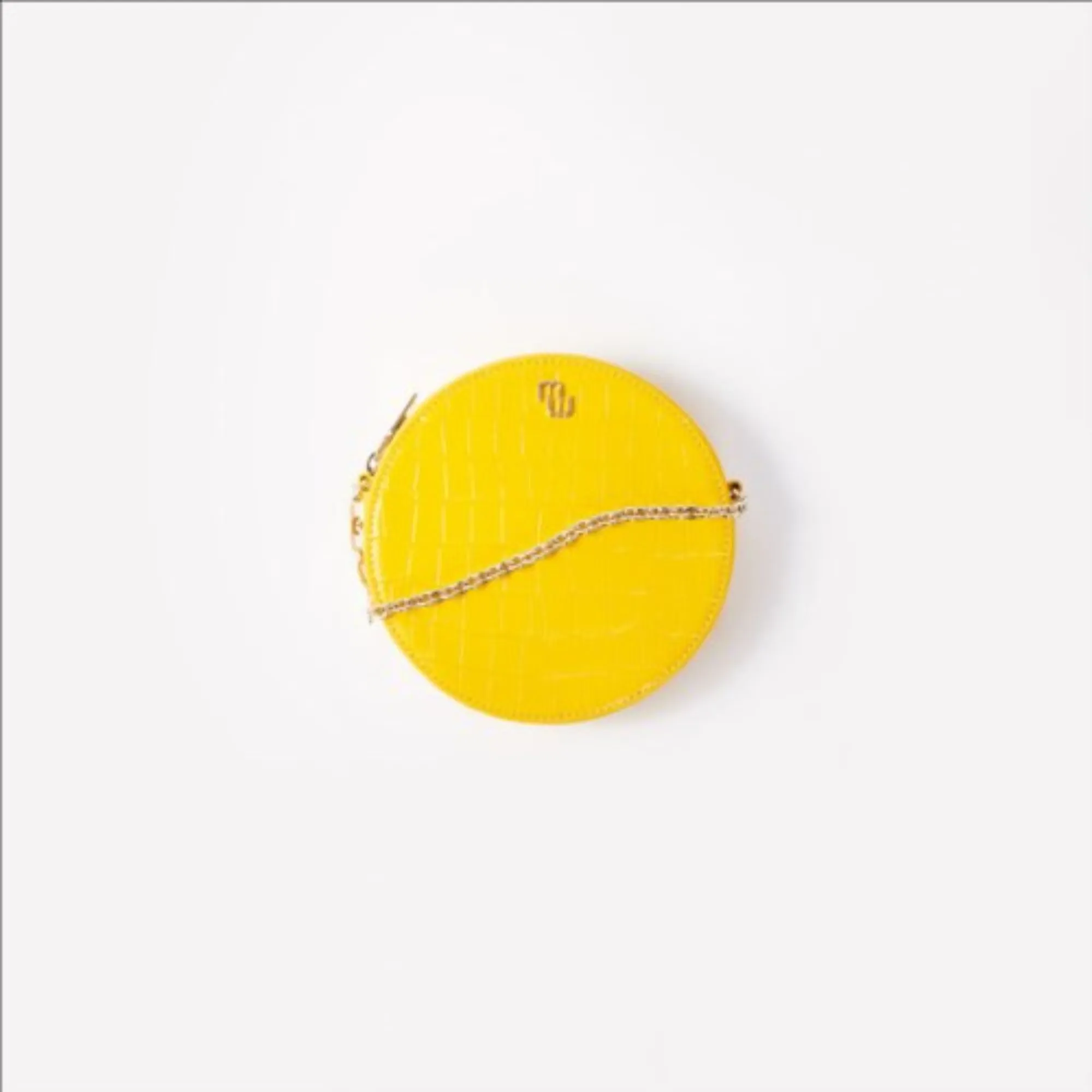 Women Round Crocodile-Effect Leather Bag  - Yellow