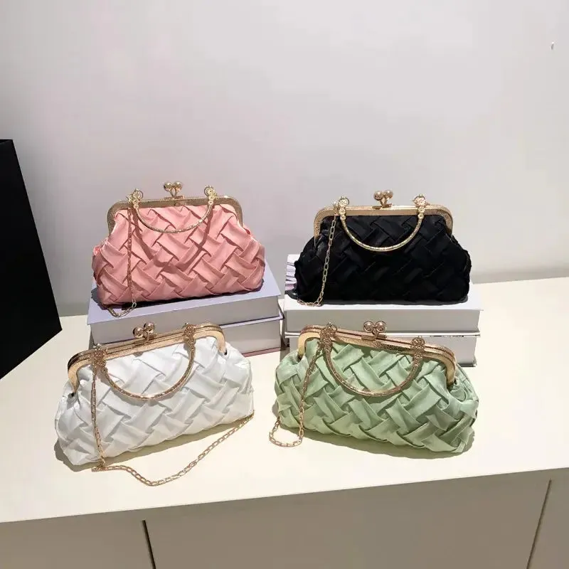 Women's PU Elegant Tote Bag Luxury Evening Bag With Metal Chain Pink Black Bridesmaid Handbag Wedding Party Prom Shoulder Bag