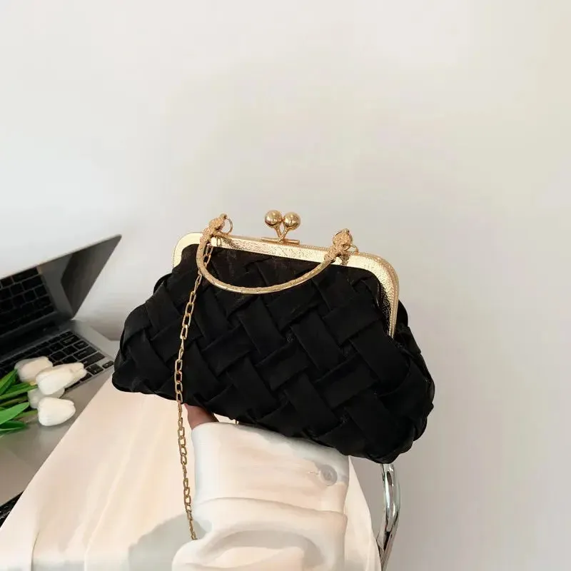 Women's PU Elegant Tote Bag Luxury Evening Bag With Metal Chain Pink Black Bridesmaid Handbag Wedding Party Prom Shoulder Bag