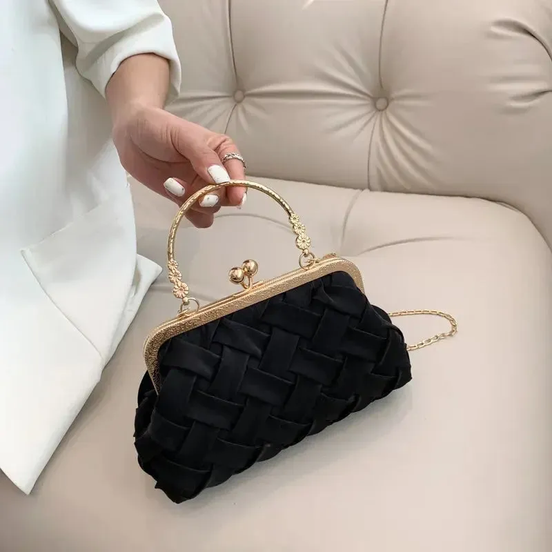Women's PU Elegant Tote Bag Luxury Evening Bag With Metal Chain Pink Black Bridesmaid Handbag Wedding Party Prom Shoulder Bag