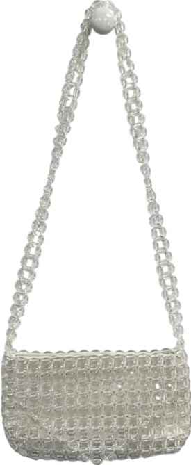 ZARA White Crystal Beaded Shoulder Bag One Size